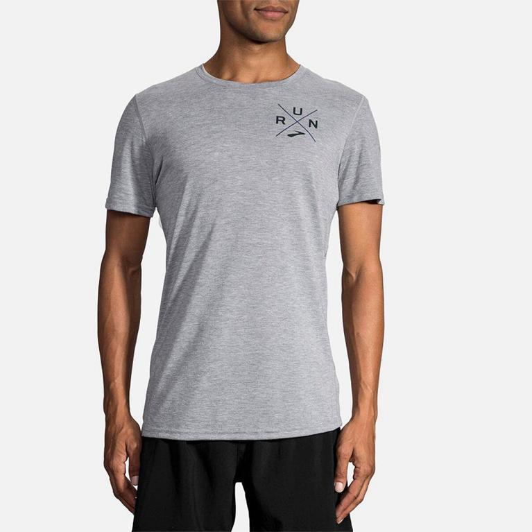 Brooks DISTANCE GRAPHIC Short Sleeve Running Shirt Mens Sale - Grey (HBC657091)